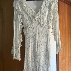 Free People Cream Floral Long Sleeve Dress